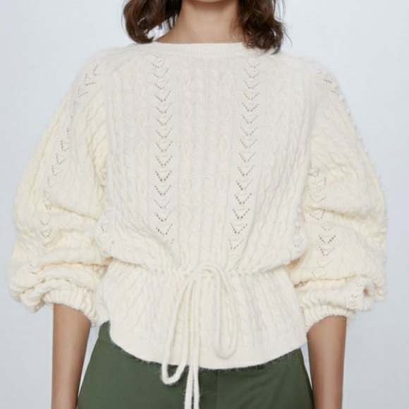 Zara Sweaters - Zara Chunky Cable Knit Tie Waist Sweater